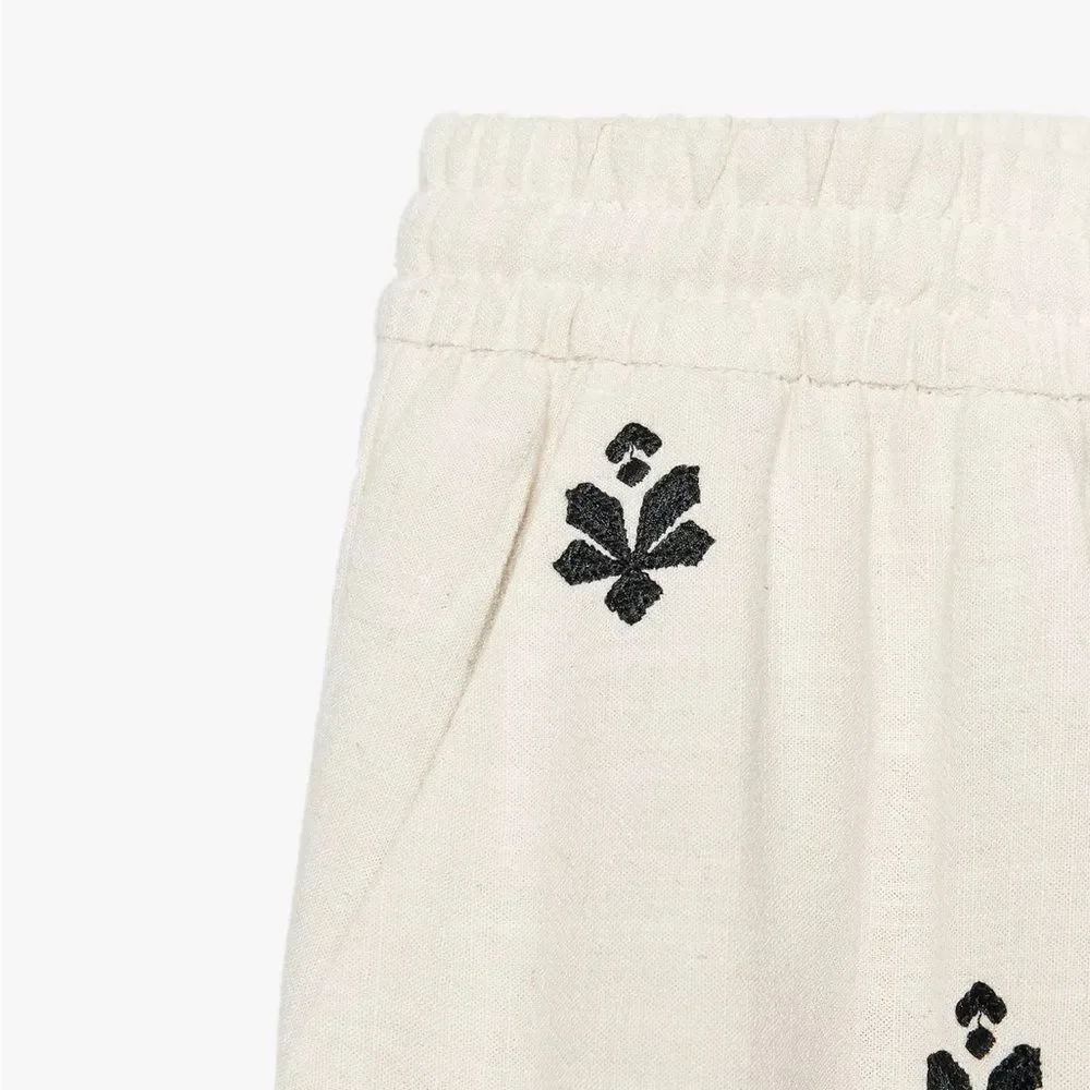 Zara Embroidered Wide Leg Pants New